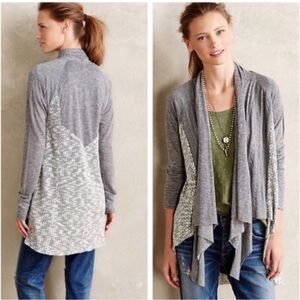 Anthropologie TINY Gray Stratigraphy Mixed Knit Open Waterfall Sweater Sz L